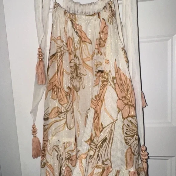 Free People Bare It All Floral Maxi Dress in Cream and Brown NEW S - Picture 8 of 9
